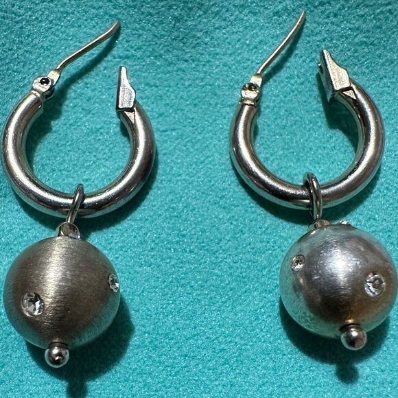 Sterling Silver Hoop Earrings with Heavy Detachable Orb Charms–Elegant&Versatile - Picture 1 of 17